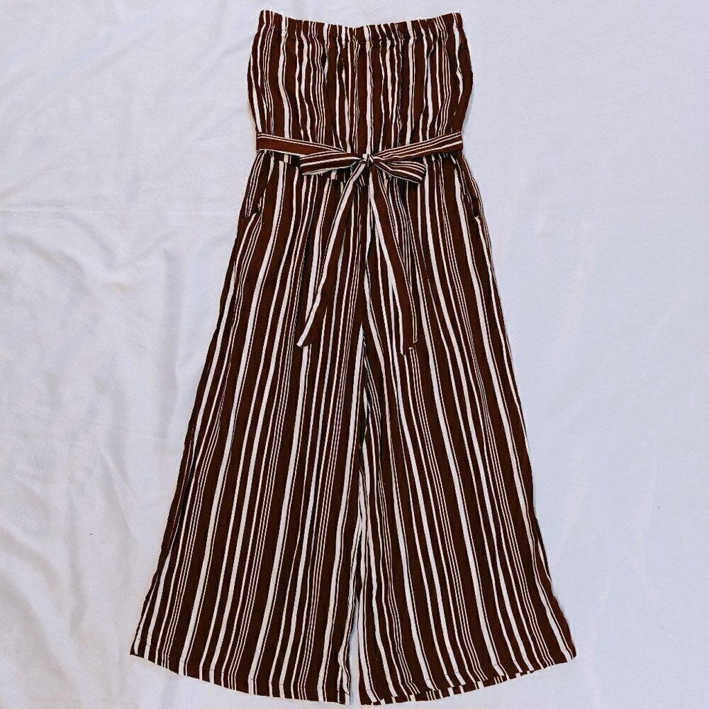 Sho Sho Jumpsuit/Romper Orange and White Vertical Stipes Strapless Size Small - Picture 3 of 7